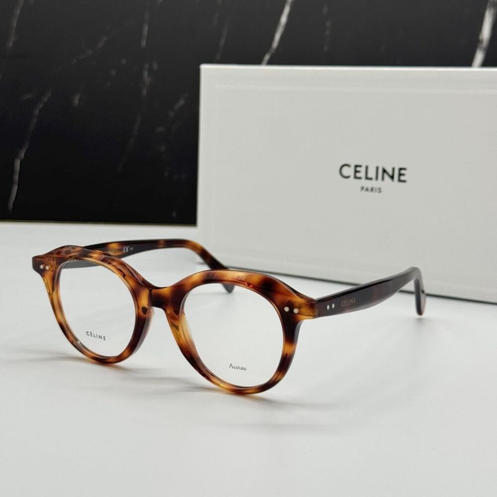 NEW CELINE CL41458 086 HAVANA ROUND UNISEX CELINE EYEGLASSES - Picture 1 of 12